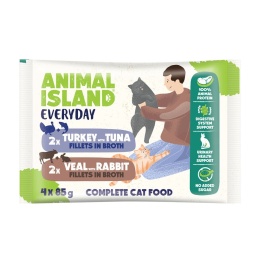 Animal Island Everyday Fileciki Cielęcina z Królikiem i Indyk z Tuńczykiem w Rosole 4 × 85g