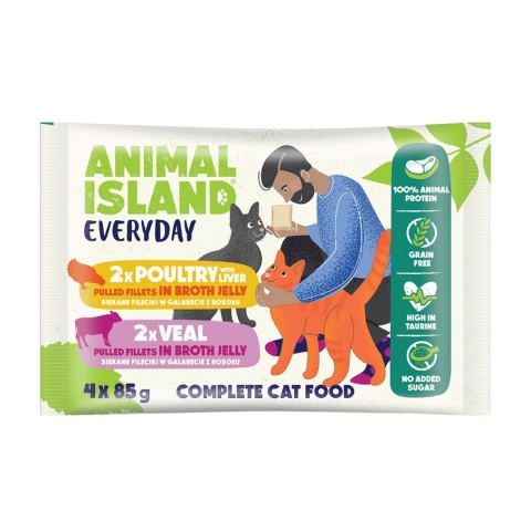 Animal Island Everyday Fileciki Drób z Wątróbką i Cielęcina w Galarecie z Rosołu 4 × 85g