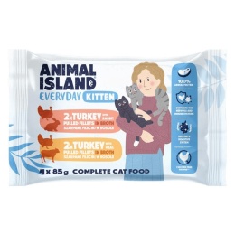 Animal Island Everyday Fileciki dla Kociąt Indyk z Królikiem i Indyk z Cielęciną w Rosole 4 × 85g
