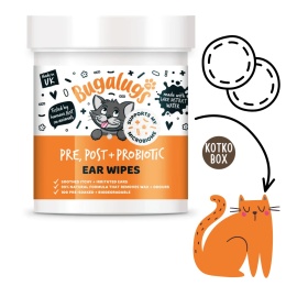 Bugalugs Pre, Post + Probiotic Ear Wipes chusteczki do czyszczenia uszu kota 100 szt