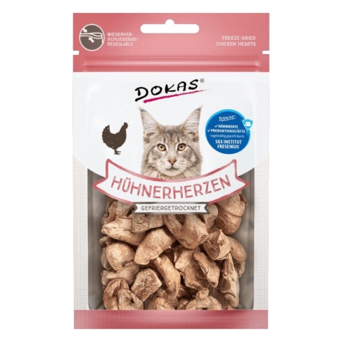 DOKAS Liofilizowane Serca Drobiowe 15 g – naturalny przysmak dla kota