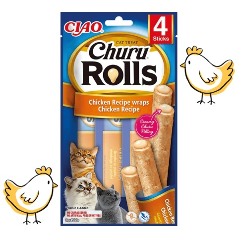INABA Churu Rolls Kurczak miękkie przysmaki z kremowym nadzieniem dla kota 8 × 12g