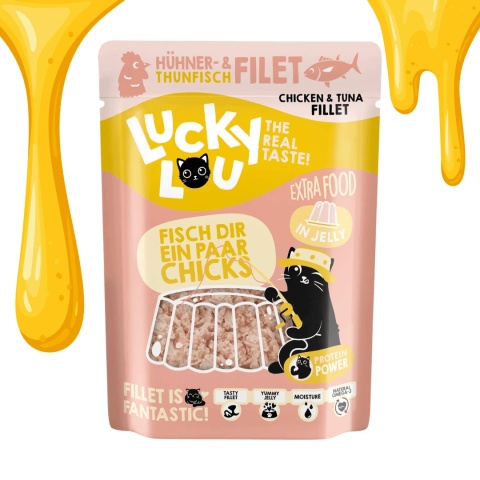 Lucky Lou Extra Food Tuńczyk i Kurczak w Galaretce 70g filetówka dla kota