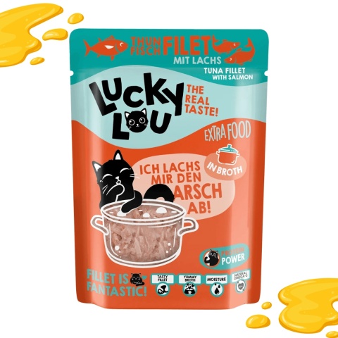 Lucky Lou Extra Food Tuńczyk i Łosoś w Bulionie 70g filetówka dla kota