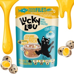 Lucky Lou Extrafood Tuńczyk z Jajkiem Przepiórczym i Groszkiem w Bulionie dla kota saszetka 70g