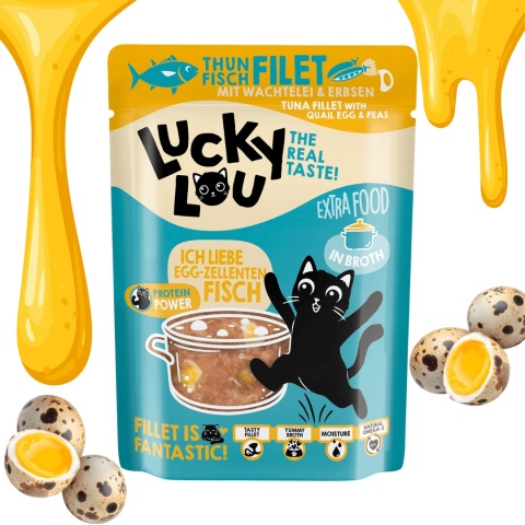 Lucky Lou Extrafood Tuńczyk z Jajkiem Przepiórczym i Groszkiem w Bulionie dla kota saszetka 70g