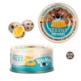 Lucky Lou Extrafood Tuńczyk z Jajkiem Przepiórczym i Groszkiem w Galaretce dla kota puszka 70g