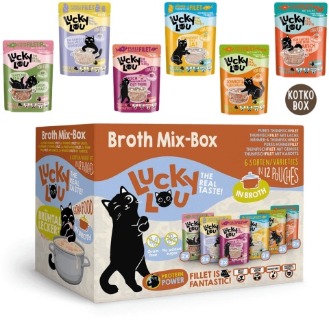 Lucky Lou Extrafood Broth Mix Box 12 × 70 g – multipack karm uzupełniających dla kota
