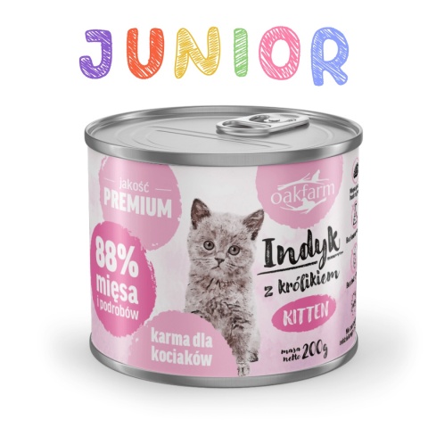 Oakfarm Kitten Indyk z Królikiem 200g pełnoporcjowa karma mokra dla kociąt