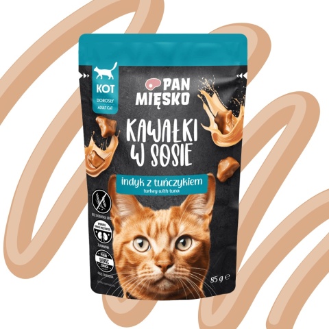 Pan Mięsko kawałki w sosie indyk z tuńczykiem pełnoporcjowa karma mokra dla dorosłego kota 85g