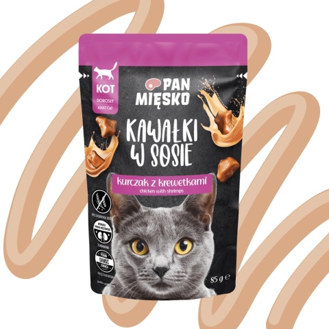 Pan Mięsko kawałki w sosie kurczak z krewetkami pełnoporcjowa karma mokra dla dorosłego kota 85g
