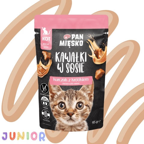 Pan Mięsko kawałki w sosie kurczak z królikiem pełnoporcjowa karma mokra dla kociąt 85g