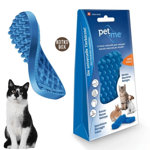 Pet+Me silikonowa szczotka niebieska dla kotów krótkowłosych