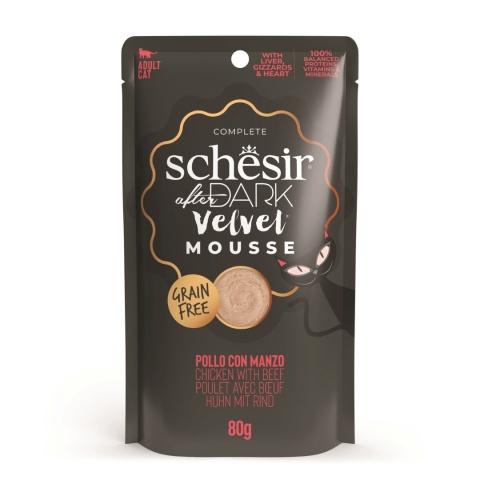 Schesir After Dark Velvet Mousse Kurczak z Wołowiną 80g pełnoporcjowy aksamitny mus dla kota