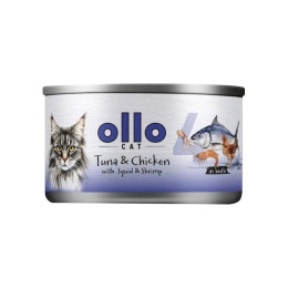 Ollo Cat Nr 4 Tuńczyk Kurczak Kalmarnica i Krewetki 70g filetówka dla kota w bulionie
