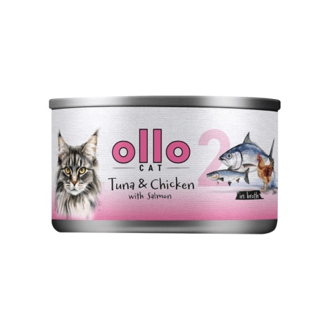 Ollo Cat Nr 2 Tuńczyk Kurczak i Łosoś 70g filetówka dla kota w bulionie