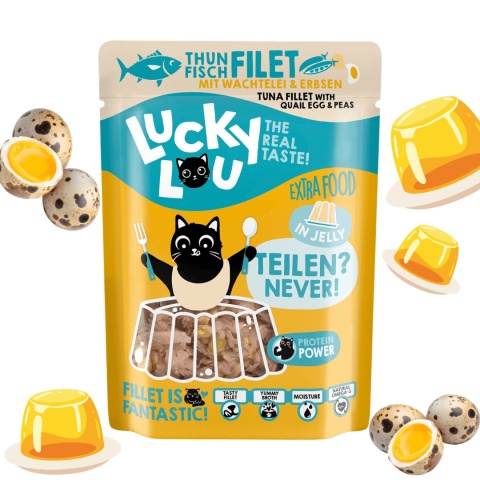 Lucky Lou Extrafood Tuńczyk z Jajkiem Przepiórczym i Groszkiem w Galaretce dla kota saszetka 70g