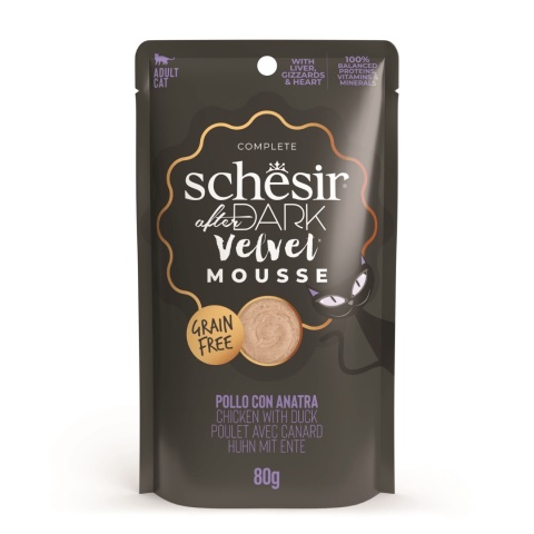 Schesir After Dark Velvet Mousse Kurczak z Kaczką 80g pełnoporcjowy aksamitny mus dla kota