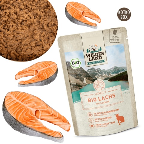 WILDES LAND CAT BIO Łosoś z Olejem z Łososia 85 g – pełnoporcjowa karma mokra dla kota