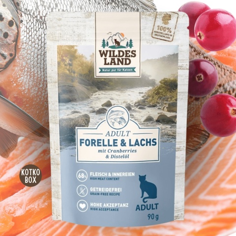 WILDES LAND CAT Classic Pstrąg i Łosoś z Żurawiną pełnoporcjowa karma mokra dla kota 90g