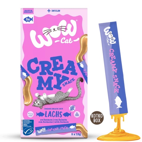 WOW CAT Kremowa Przekąska z Łososiem 5 × 15 g – kremowy przysmak dla kota